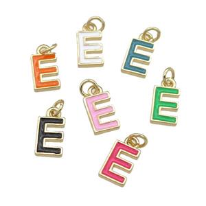 copper Letter-E pendant with enamel, mixed, gold plated, approx 8-9mm [FN25069]