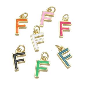 copper Letter-F pendant with enamel, mixed, gold plated, approx 8-9mm [FN25070]