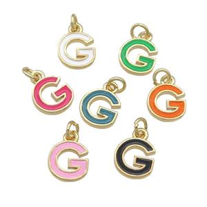 copper Letter-G pendant with enamel, mixed, gold plated, approx 8-9mm [FN25071]