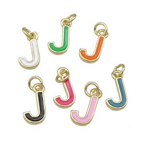 copper Letter-J pendant with enamel, mixed, gold plated, approx 8-9mm [FN25074]
