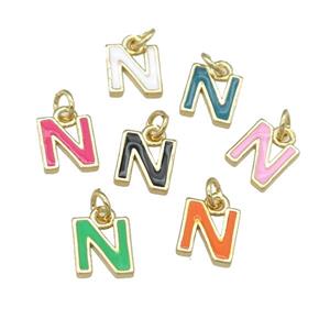 copper Letter-N pendant with enamel, mixed, gold plated, approx 8-9mm [FN25078]