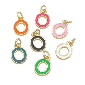 copper Letter-O pendant with enamel, mixed, gold plated, approx 8-9mm [FN25079]