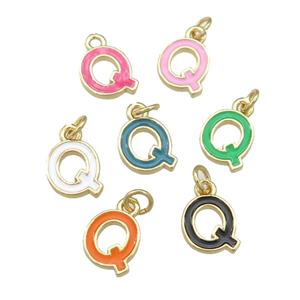 copper Letter-Q pendant with enamel, mixed, gold plated, approx 8-9mm [FN25081]