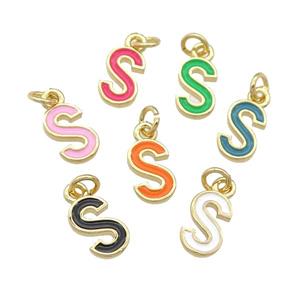 copper Letter-S pendant with enamel, mixed, gold plated, approx 8-9mm [FN25083]