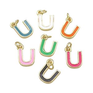copper Letter-U pendant with enamel, mixed, gold plated, approx 8-9mm [FN25085]