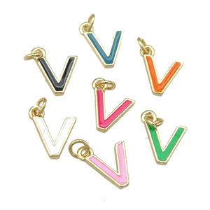 copper Letter-V pendant with enamel, mixed, gold plated, approx 8-9mm [FN25086]