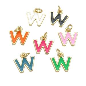 copper Letter-W pendant with enamel, mixed, gold plated, approx 8-9mm [FN25087]
