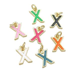 copper Letter-X pendant with enamel, mixed, gold plated, approx 8-9mm [FN25088]