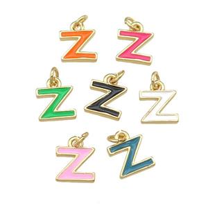 copper Letter-Z pendant with enamel, mixed, gold plated, approx 8-9mm [FN25090]