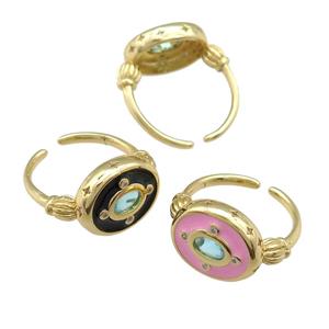 copper Rings with enamel, gold plated, mixed, approx 13-16mm, 18mm dia [FN25094]
