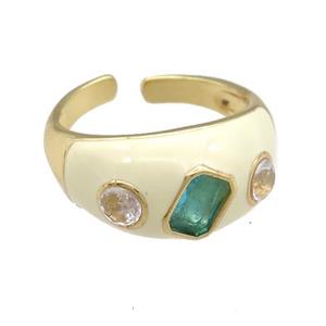copper Rings paved zircon with white enamel, gold plated, approx 11mm, 18mm dia [FN25096]