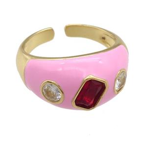 copper Rings paved zircon with pink enamel, gold plated, approx 11mm, 18mm dia [FN25099]