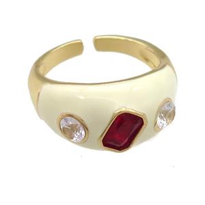 copper Rings paved zircon with white enamel, gold plated, approx 11mm, 18mm dia [FN25100]