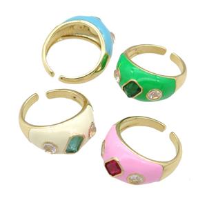 copper Rings paved zircon with enamel, gold plated, mixed, approx 11mm, 18mm dia [FN25101]