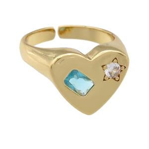 copper Heart Ring paved zircon, gold plated, approx 13-15mm, 17mm dia [FN25102]