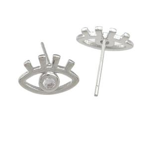 copper Stud Earring paved zircon, eye, platinum plated, approx 8-11mm [FN25107]