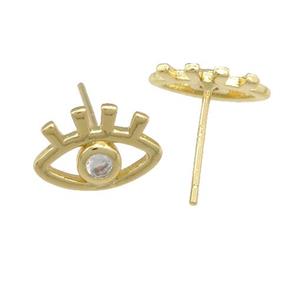 copper Stud Earring paved zircon, eye, gold plated, approx 8-11mm [FN25108]
