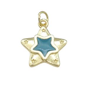 copper Star pendant with teal enamel, gold plated, approx 16mm [FN25109]