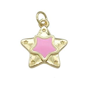 copper Star pendant with pink enamel, gold plated, approx 16mm [FN25111]