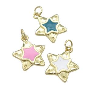 copper Star pendant with enamel, gold plated, mixed, approx 16mm [FN25113]