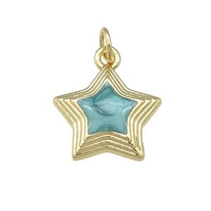 copper Star pendant with green enamel, gold plated, approx 15mm [FN25114]