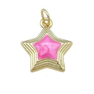 copper Star pendant with pink enamel, gold plated, approx 15mm [FN25115]