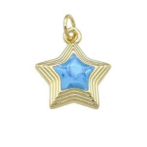 copper Star pendant with blue enamel, gold plated, approx 15mm [FN25116]