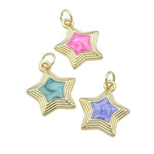 copper Star pendant with enamel, gold plated, mixed, approx 15mm [FN25119]
