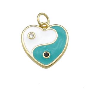 copper Taichi Heart pendant with teal enamel, gold plated, approx 14mm [FN25121]