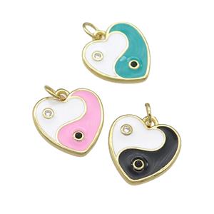 copper Taichi Heart pendant with enamel, gold plated, mixed, approx 14mm [FN25123]