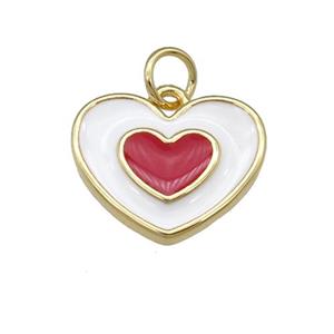 copper Heart pendant with white enamel, gold plated, approx 12-15mm [FN25125]
