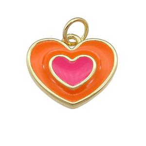 copper Heart pendant with orange enamel, gold plated, approx 12-15mm [FN25126]