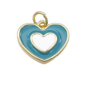 copper Heart pendant with teal enamel, gold plated, approx 12-15mm [FN25127]