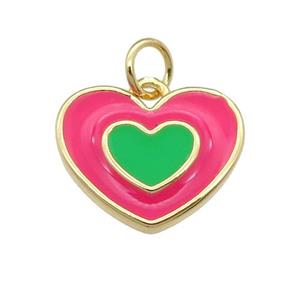 copper Heart pendant with hotpink enamel, gold plated, approx 12-15mm [FN25128]