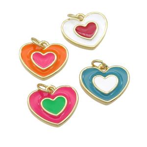 copper Heart pendant with enamel, gold plated, mixed, approx 12-15mm [FN25129]