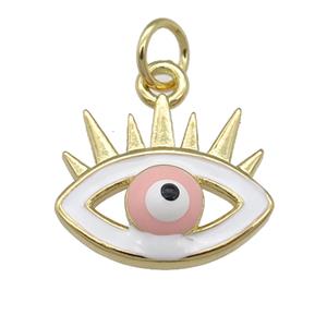 copper Evil Eye pendant with enamel, pink, gold plated, approx 12-15mm [FN25132]