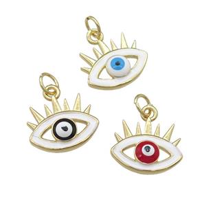 copper Evil Eye pendant with enamel, mixed, gold plated, approx 12-15mm [FN25135]
