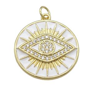 copper Circle Eye pendant paved zircon with white enamel, gold plated, approx 23mm [FN25141]