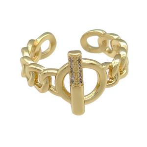 copper Ring paved zircon, gold plated, approx 13mm, 18mm dia [FN25148]