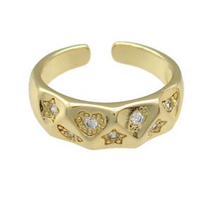copper Ring paved zircon, gold plated, approx 7mm, 18mm dia [FN25150]