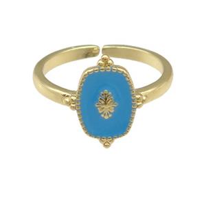 copper Ring with blue enamel, gold plated, approx 8-15mm, 18mm dia [FN25168]