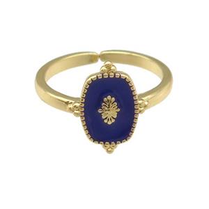copper Ring with deepblue enamel, gold plated, approx 8-15mm, 18mm dia [FN25169]