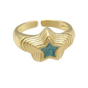copper star Ring with green enamel, gold plated, approx 11mm, 18mm dia [FN25174]