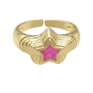 copper star Ring with pink enamel, gold plated, approx 11mm, 18mm dia [FN25175]