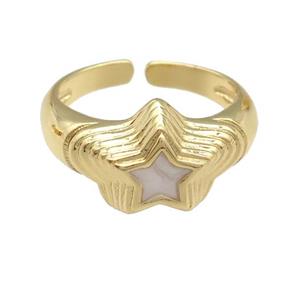 copper star Ring with white enamel, gold plated, approx 11mm, 18mm dia [FN25177]
