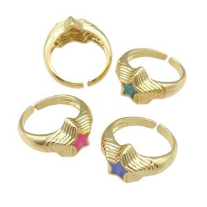 copper star Ring with enamel, gold plated, mixed, approx 11mm, 18mm dia [FN25178]