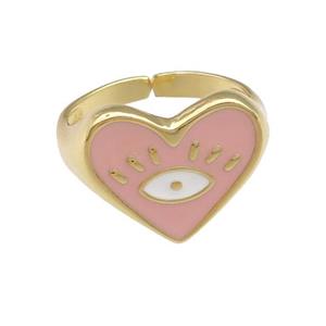 copper Ring with lt.pink enamel heart, gold plated, approx 14-16mm, 17mm dia [FN25179]