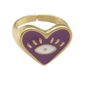 copper Ring with purple enamel heart, gold plated, approx 14-16mm, 17mm dia [FN25181]