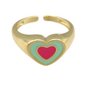 copper Ring with red enamel heart, gold plated, approx 9-11mm, 18mm dia [FN25190]