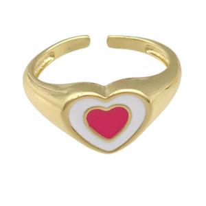 copper Ring with red enamel heart, gold plated, approx 9-11mm, 18mm dia [FN25191]